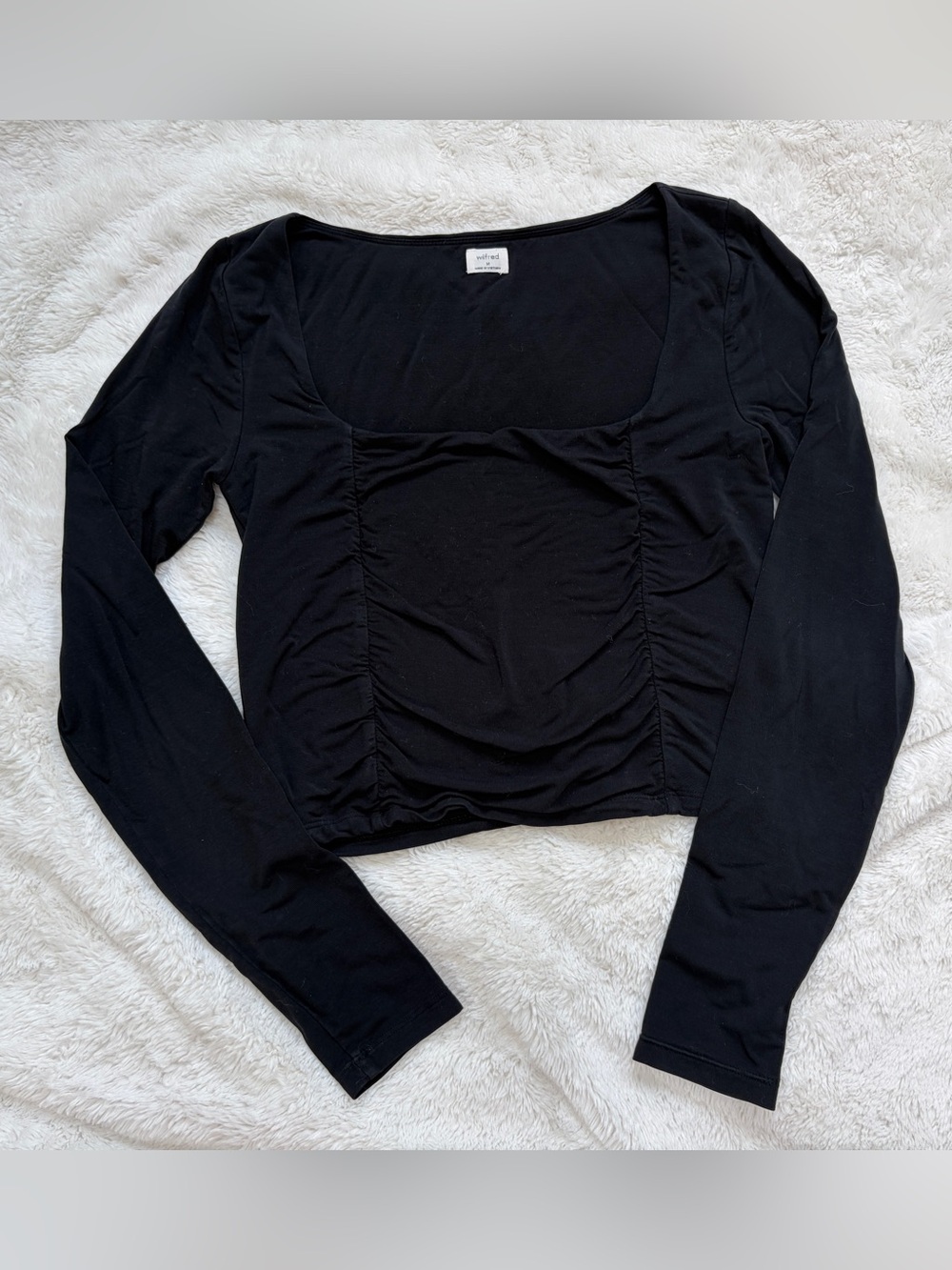 Wilfred Black Long-Sleeve Ruched Square Neck Top